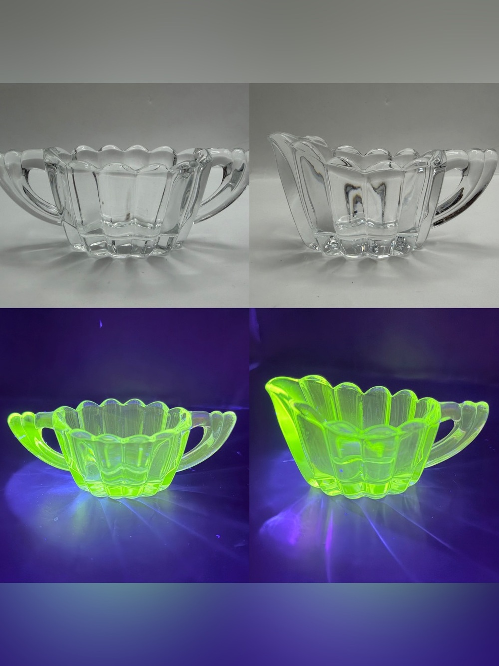 Vintage Uranium Art Deco Heisey Crystolite Creamer & Sugar Bowl Set